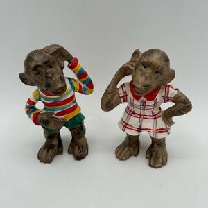 VINTAGE SALT & PEPPER Shakers RARE Monkey Couple HARD TO FIND Made In JAPAN VGUC